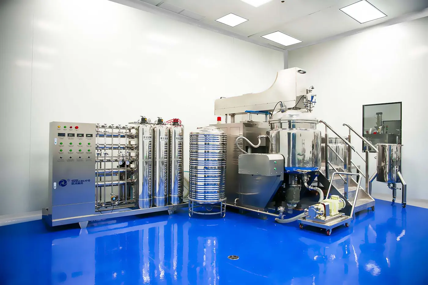 Stainless-steel mixing equipment in a cleanroom